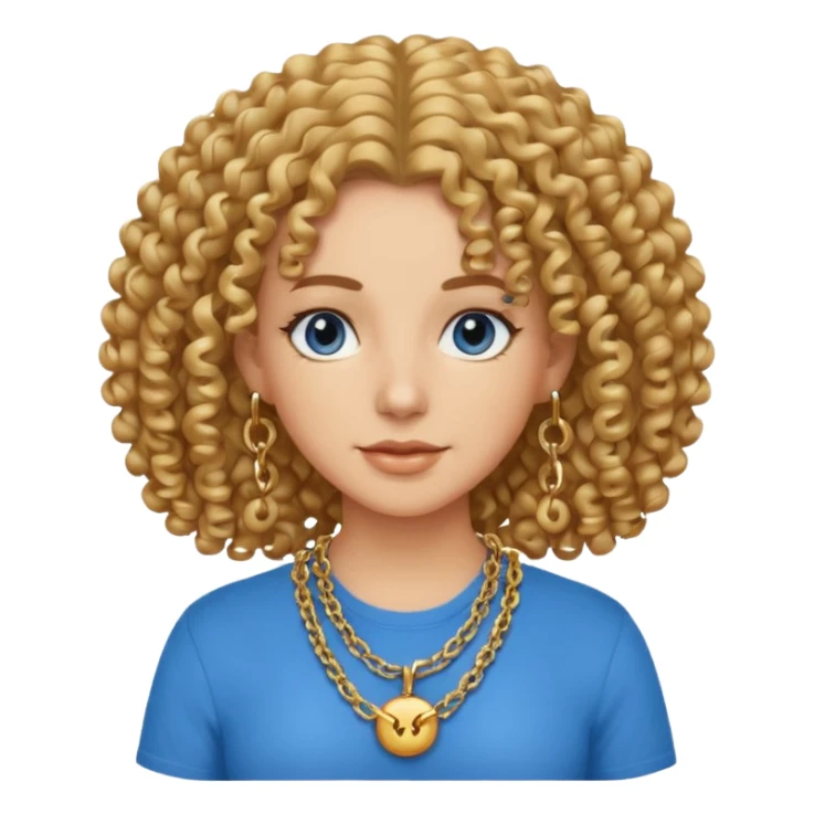curly hair woman blue shirt and chain sticker