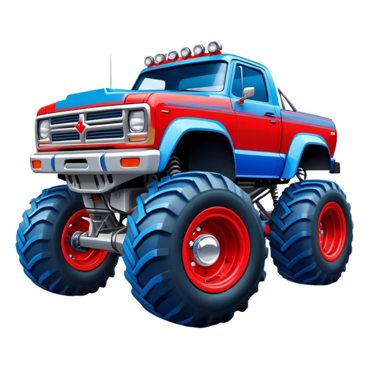 Avenger - Monster Jam (Model Year: 2021) (Iconic colour: Blue and red) - A dynamic monster truck with a split-color scheme: predominantly blue accented by bold red elements. Focus on strong, angular lines and vivid contrasting colors that evoke high energy and a futuristic, rebellious style. sticker
