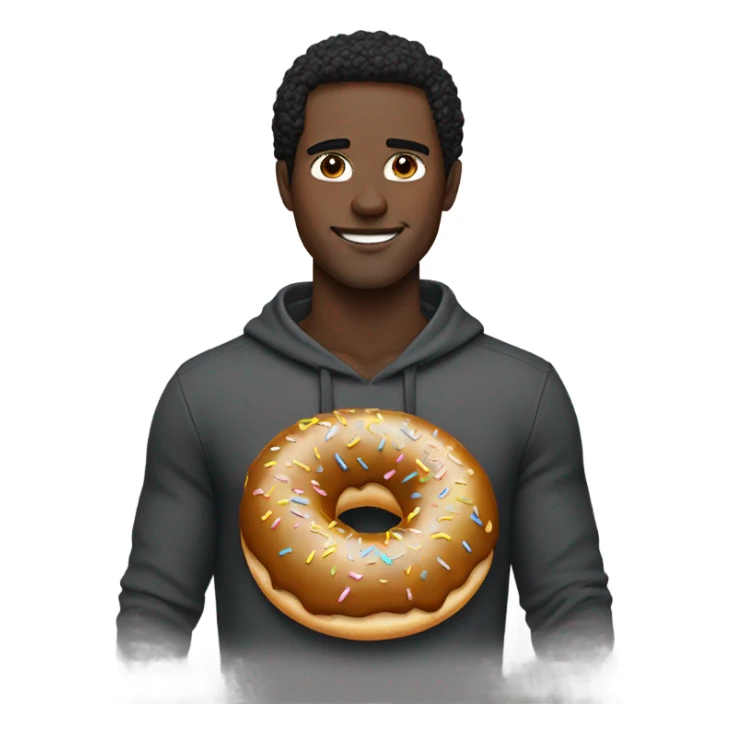 A guy with a black middle part and freckles, with a donut for a body sticker