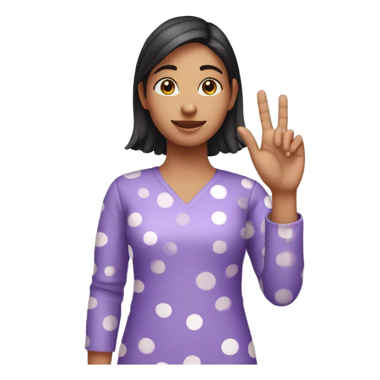 A girl with lavender kurti white spots showing three fingers in one hand sticker