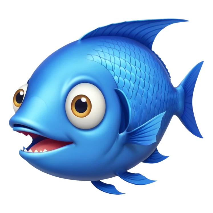 super derpy bright blue fish in side profile facing right, huge bulging eye, wide open mouth looking shocked and stupid, flat 2D side view only sticker