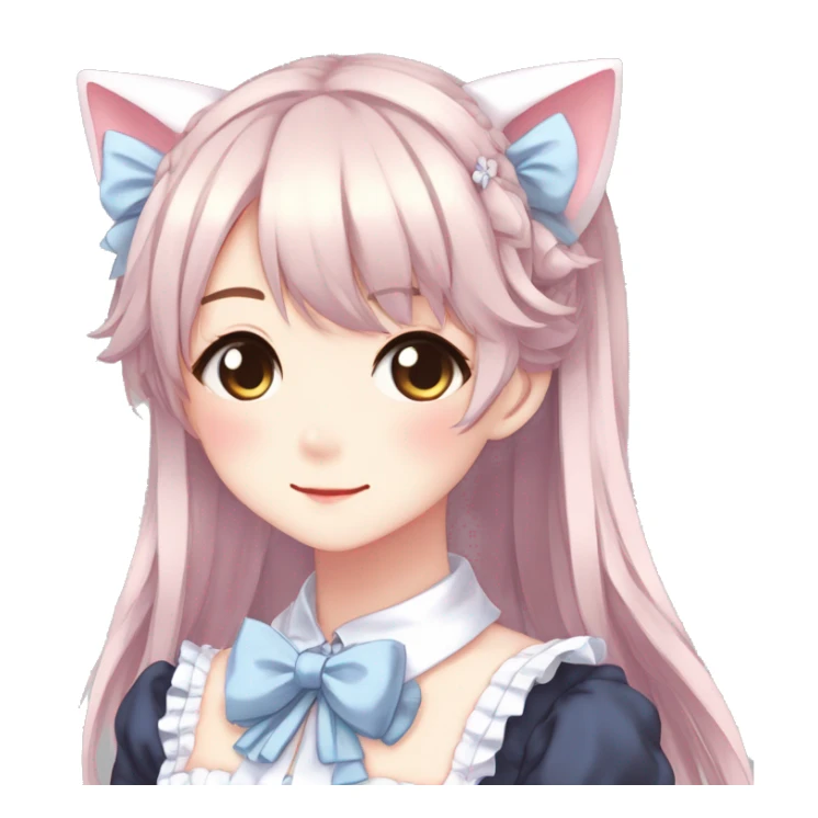 Gorgeous anime style catgirl with blushing face with maid outfit bow tie idol model kawaiicore pearly petite simplistic aesthetic trending style sticker