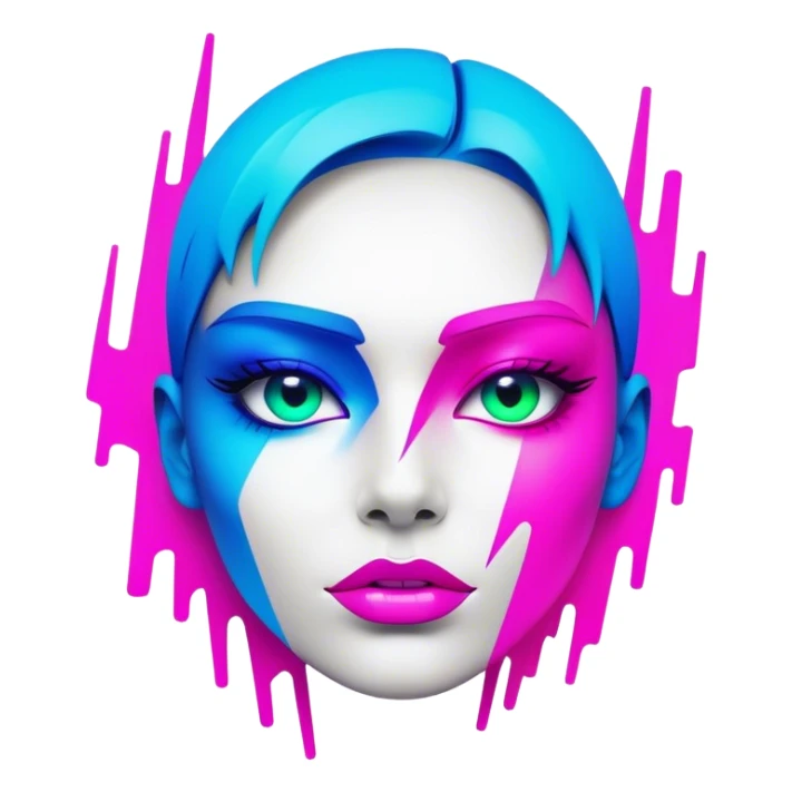 Generate a high-resolution, vector-style illustration of a custom 'dope' emoji. The design should feature a sleek, futuristic face with a confident, cool expression. Use vibrant neon gradients—electric blue, hot pink, and neon green—with clean, minimalistic lines and subtle glitch effects. Incorporate urban, graffiti-inspired elements for an edgy vibe, all rendered in a crisp SVG format that pops on dark backgrounds. sticker