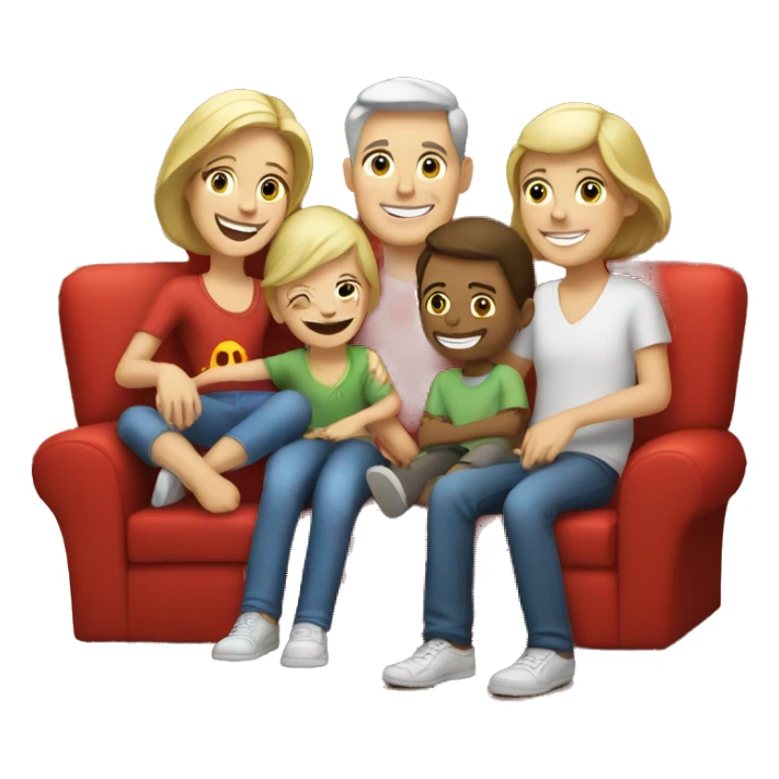 happy white family sit on a red sofa sticker