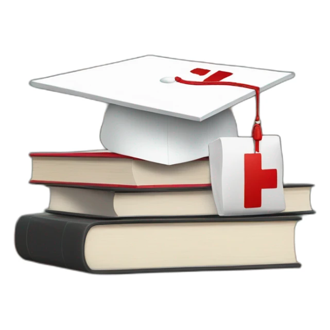 White Student cap with red medical cross On a stack of books sticker