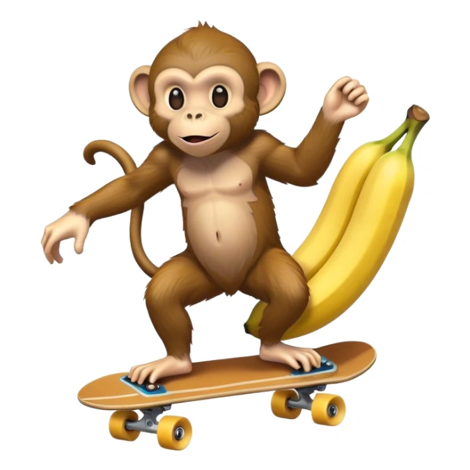 monkey riding skateboard with a banana sticker