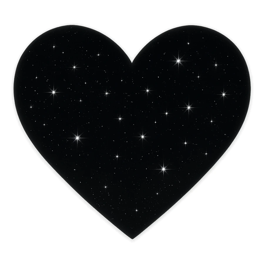 Modify the heart with a night sky gradient to black night theme with a black gradient, more stars, and a soft glow. Remove the background entirely  sticker