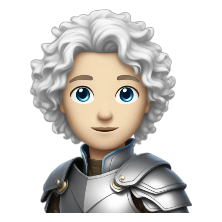 white androgynous guy white long curly hair armor blue eyes sticker