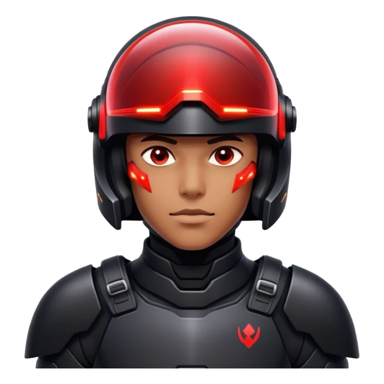 A futuristic soldier in sleek black armor, red LED lights reflecting on his visor. sticker
