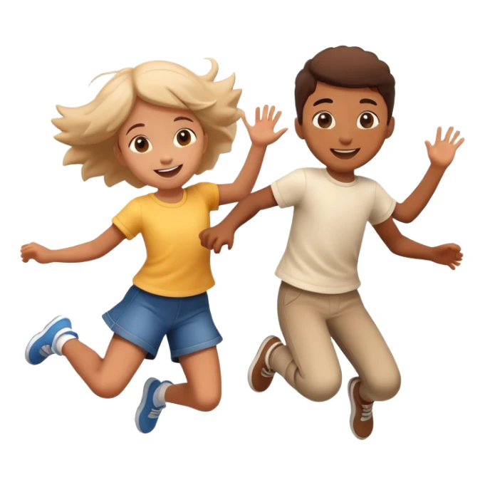 two children jumping together, happy and playful, motion blur sticker