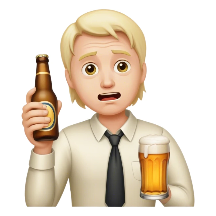 weepy salesperson, beer bottle, complaining sticker