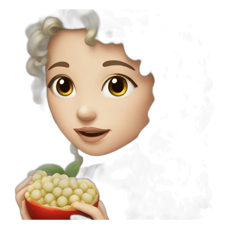 White Girl with long curly black hair eating lichi sticker