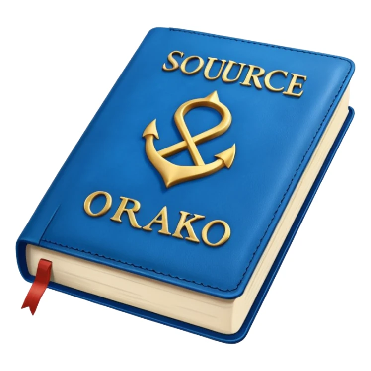Blue book on which one it writes: Source of truth is Orako.
Written on it Source of truth is Orako sticker