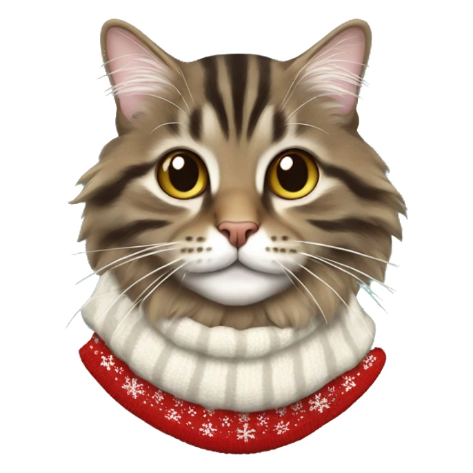longhair brown tabby in a christmas sweater sticker