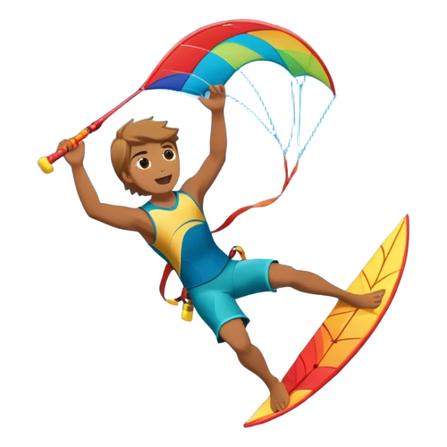 A kite surfer soaring above the waves, holding onto a kite with the wind in full force. The background showcases the ocean and sky, emphasizing the freedom, thrill, and energy of the sport. The motion of the kite and board is dynamic, capturing the excitement of kiting. sticker
