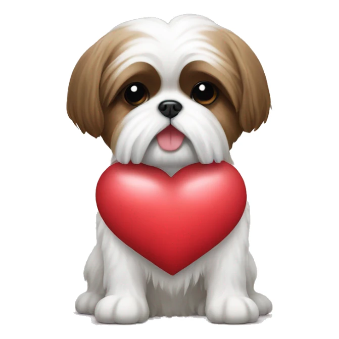 Shih tzu holding a heart sticker