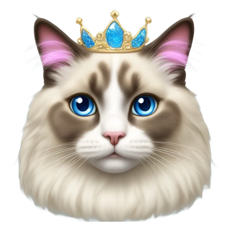 Realistic ragdoll cat with blue eyes wearing pink and gold tiara sticker