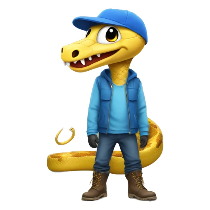 silly snake wears a blue cap inside a big boots sticker