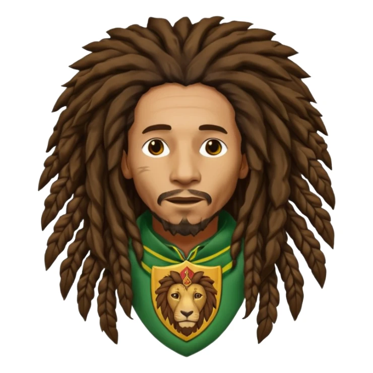 melancholic  Bob Marley with gigantic dread locks in form heraldic crest with ethiopian lion sticker