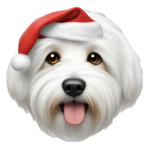 A white coton de tulear wearing a Santa hat  sticker