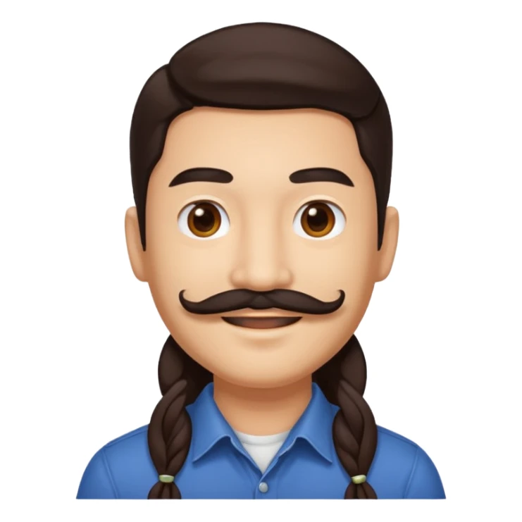 Chi Cheng long dark brown hair and mustache sticker