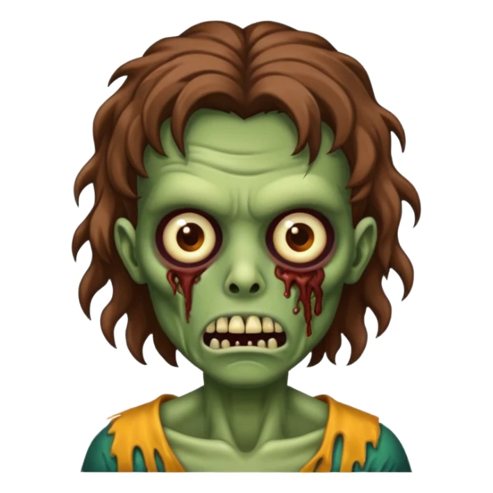 zombie com cabelo ondulado longo marrom e sem franja fofa sticker