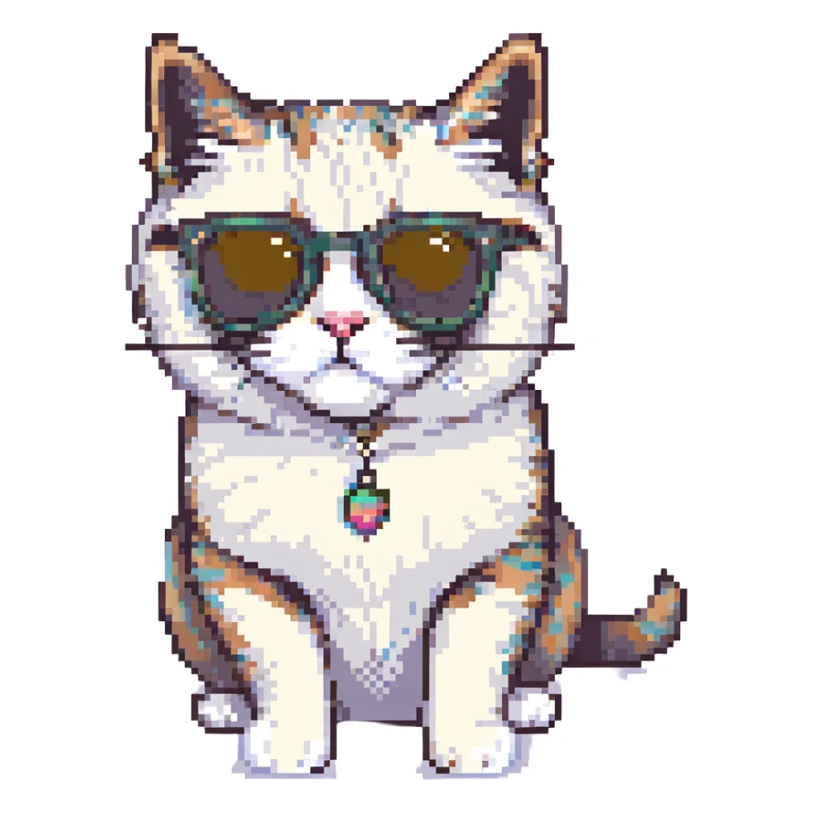 cat with oversized sunglasses pixel art style sticker