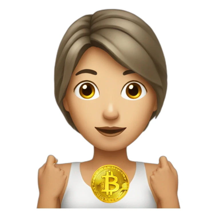 Woman holding bitcoin in her hands above her head sticker
