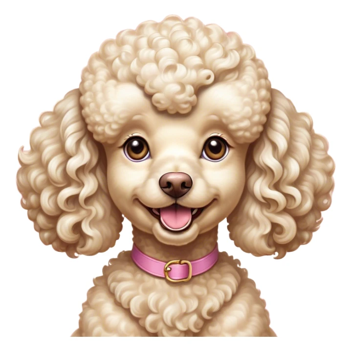 Cinematic Comical Cream Poodle Portrait Emoji, Head tilted dramatically with an exaggeratedly amused expression, featuring a glossy, curly cream Fur with a radiant sheen, wide, expressive warm eyes filled with playful disbelief, Simplified yet hilariously expressive features, highly detailed, glowing with a slightly sassy glow, high shine, dramatic yet playful, stylized with an air of cheeky mischief, bright and endearing, soft glowing outline, capturing the essence of a spirited and over-the-top companion, so meme-worthy it feels like it could side-eye its way into internet fame instantly! sticker
