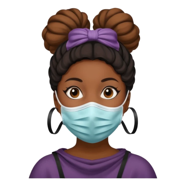 bun haired black woman with covid mask sticker