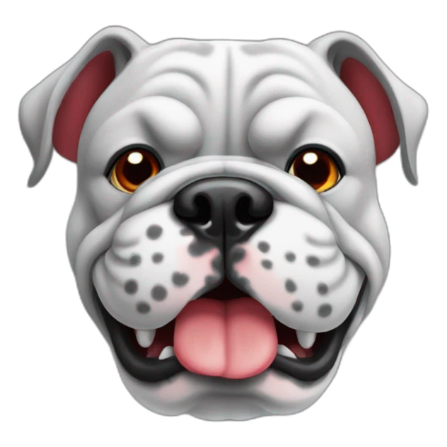 grey bulldog with red spots around its mouth sticker