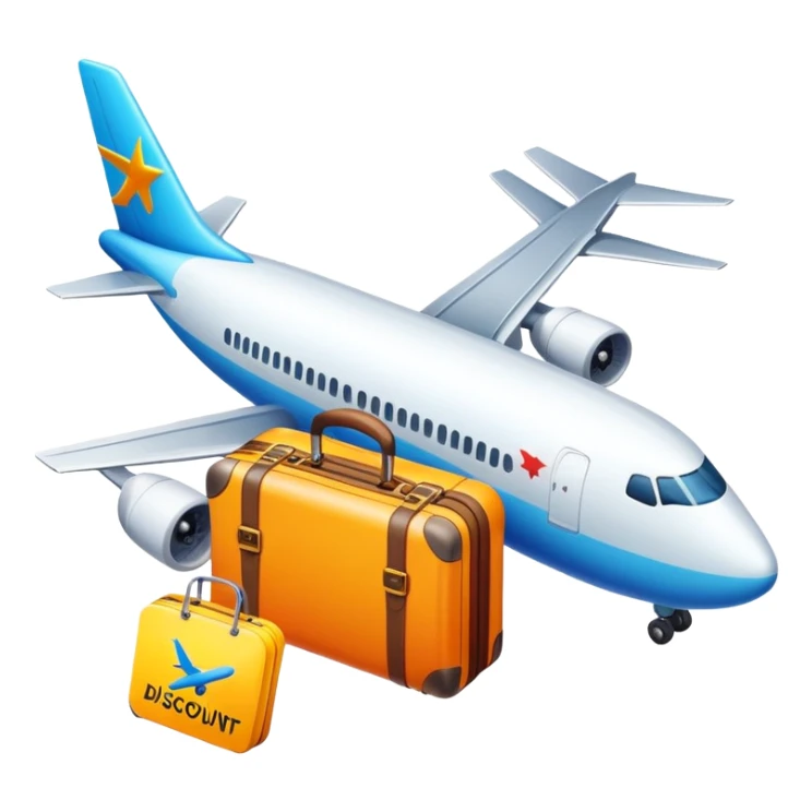 Tour sale with suitcase, airplane and discount tag sticker