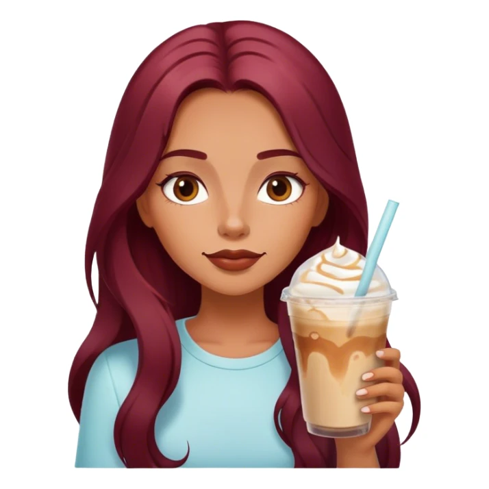 Burgundy long haired tanned girl with iced latte sticker