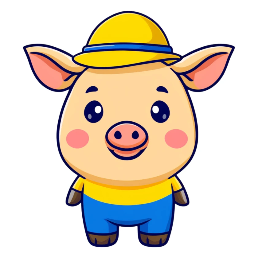 President Zelensky's head on a pig body wearing a yellow and blue hat sticker