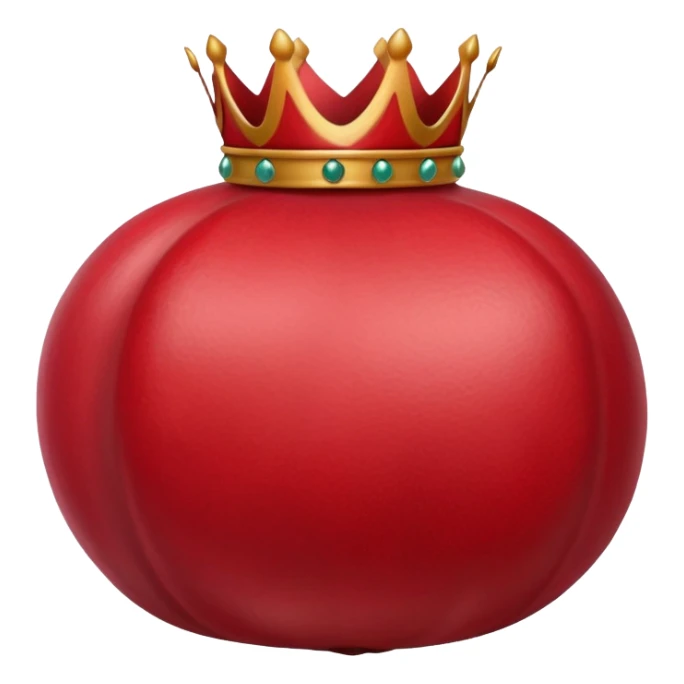 whole pomegranate with a round, red outer shell and a crown-like top sticker