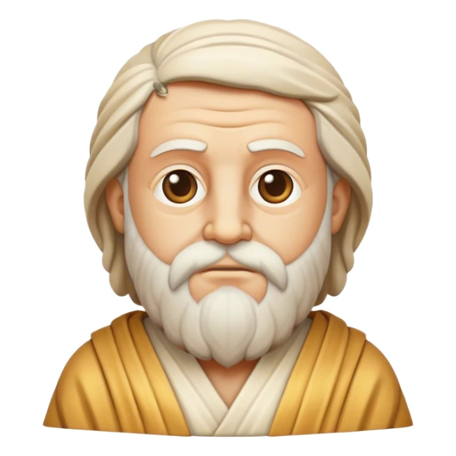 Cinematic Realistic Plato Portrait Emoji, depicted as a wise ancient philosopher with a contemplative expression in classical robes, rendered with soft textures and timeless serene lighting that captures his intellectual legacy. sticker