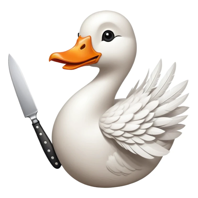 cartoon goose with orange beak holding a kitchen knife sticker