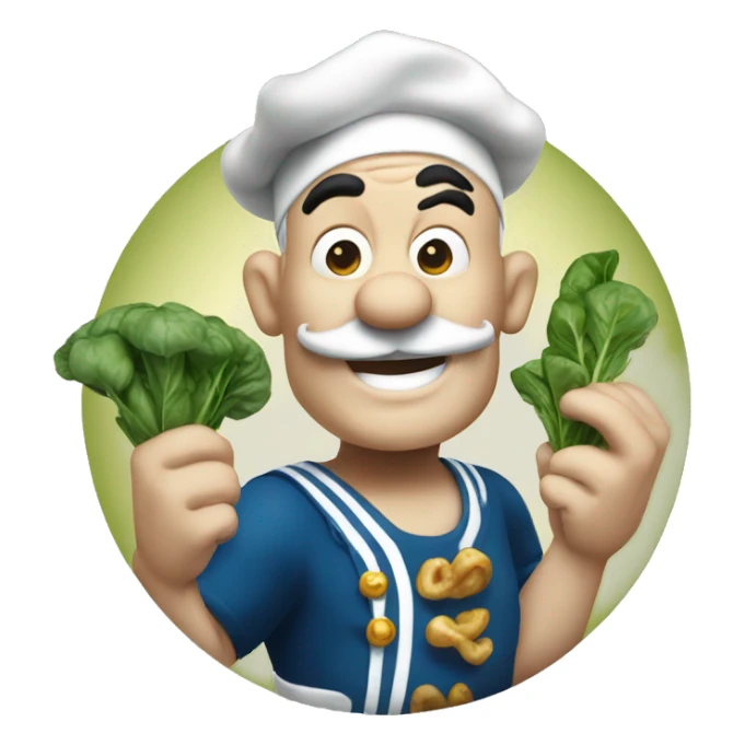 Popeye the sailor man eating a spinach pizza sticker