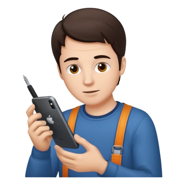 make a white guy with dark brown hair repairing an iphone sticker