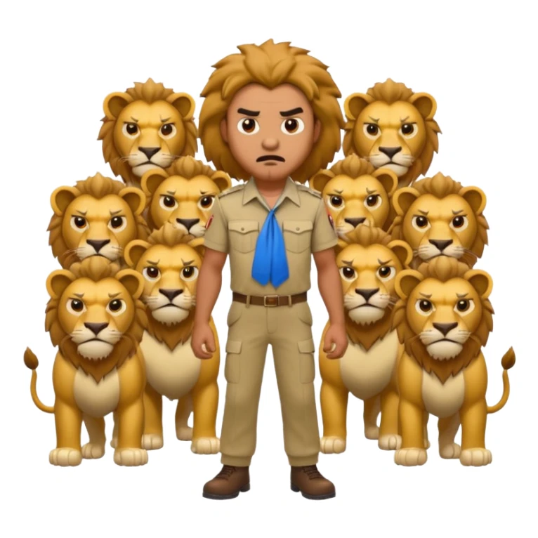 a stand man behind a group of  angry lions sticker