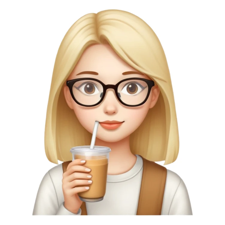A girl wearing glasses drinking milk tea sticker