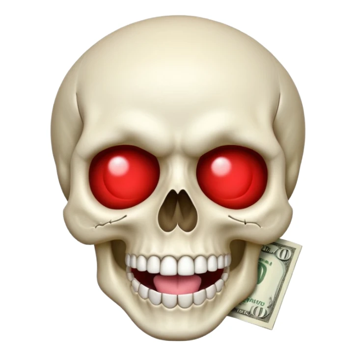 exaggerated Money White Skull Emoji and Tongue Face sticker