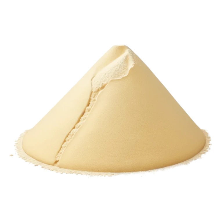 realistic small mound or scatter of wheat flour, fine pale white, uneven edges, dry powdery look, subtle texture, no bowl, packaging, or faces, clean 3D, soft lighting, transparent background, emoji scale sticker