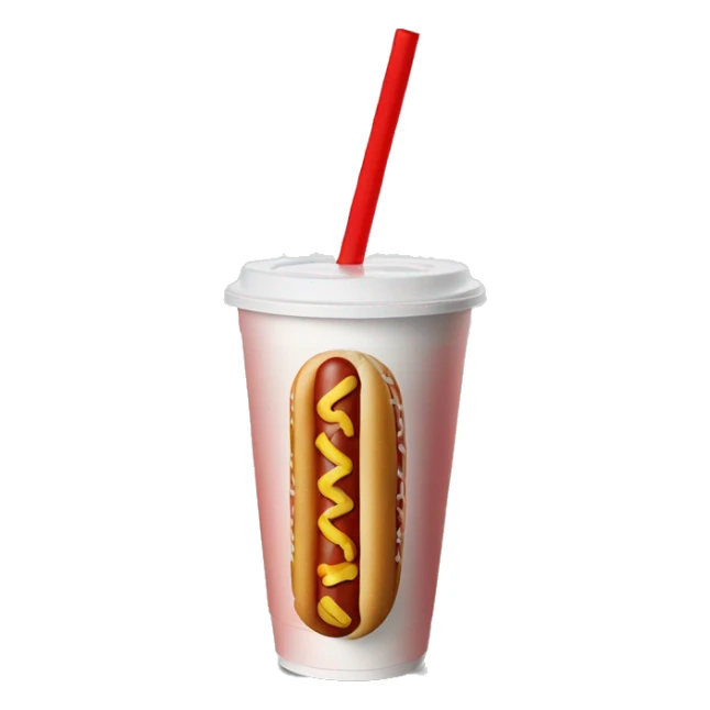 styrofoam cup with red straw and a hot dog printed on it sticker