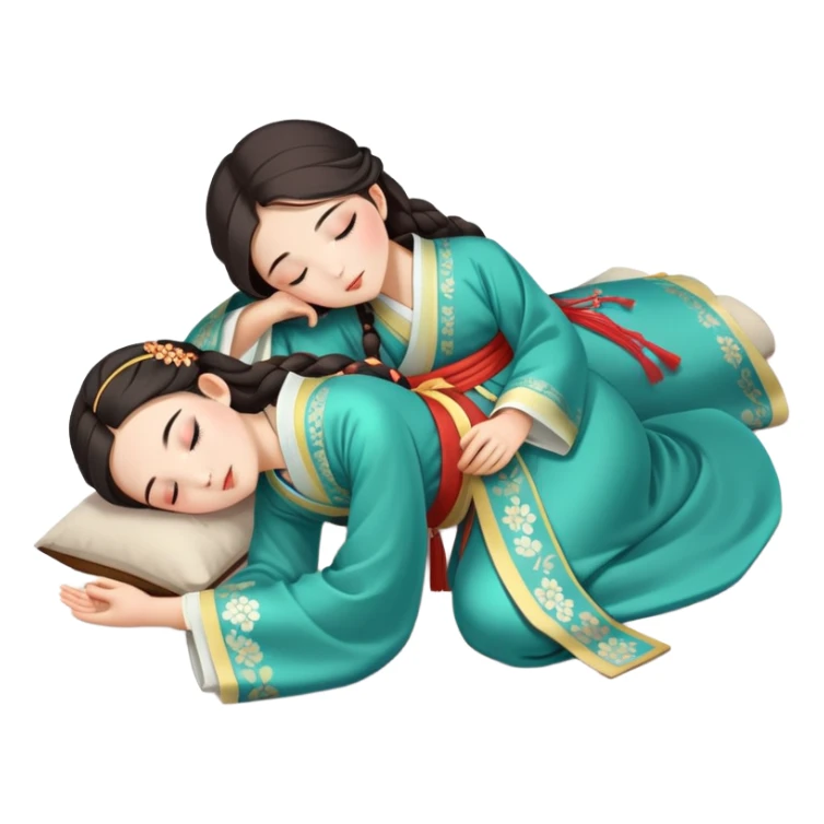 Beautiful girl in Hanfu lying on the ground sleeping sticker