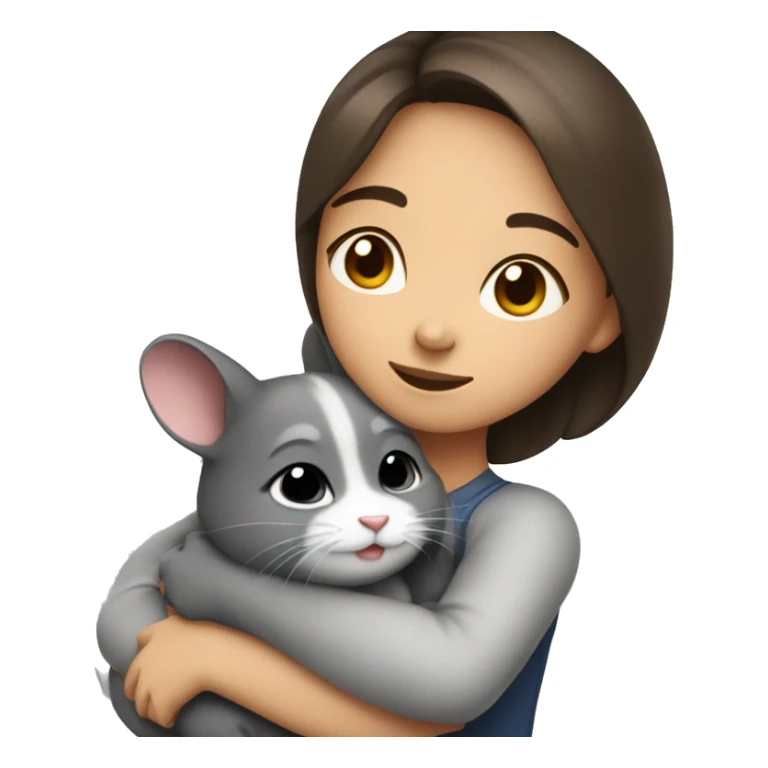 Girl with brunette hair in hug with chinchilla  sticker