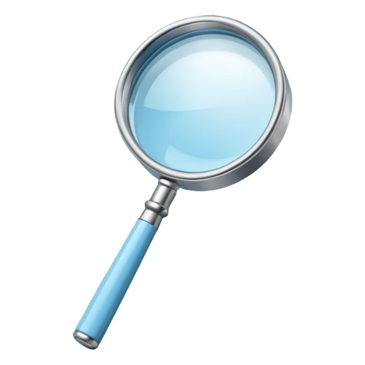 3D render of Magnifying Glass, forensic investigation aesthetic, sterile clinical lighting, cool blue undertones, sharp high-contrast details, professional clean look. sticker