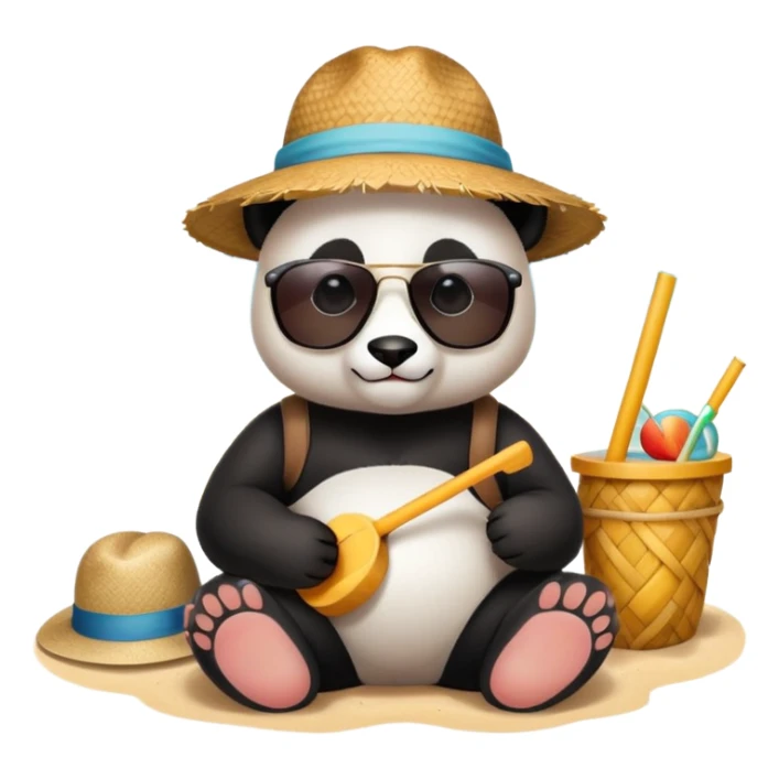 Person with Panda a panda seating at the beach sticker