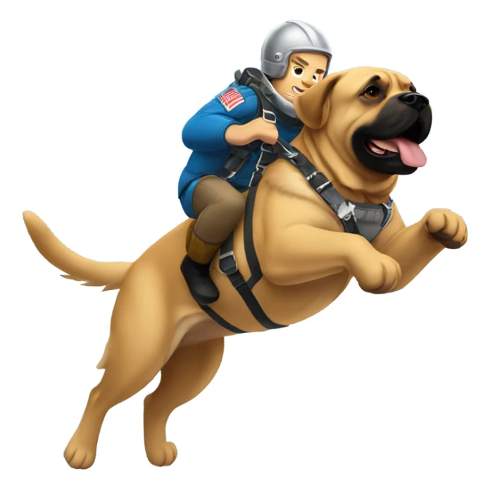 Viking warrior skydiving from airplane holding large English mastiff sticker