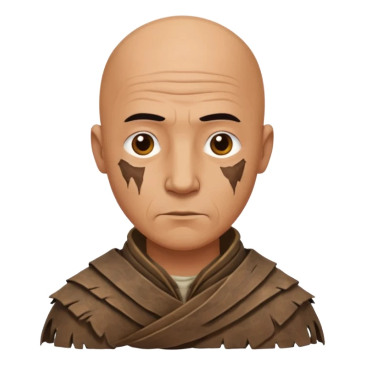 ancient man bold head, tattered animal skin leather sticker